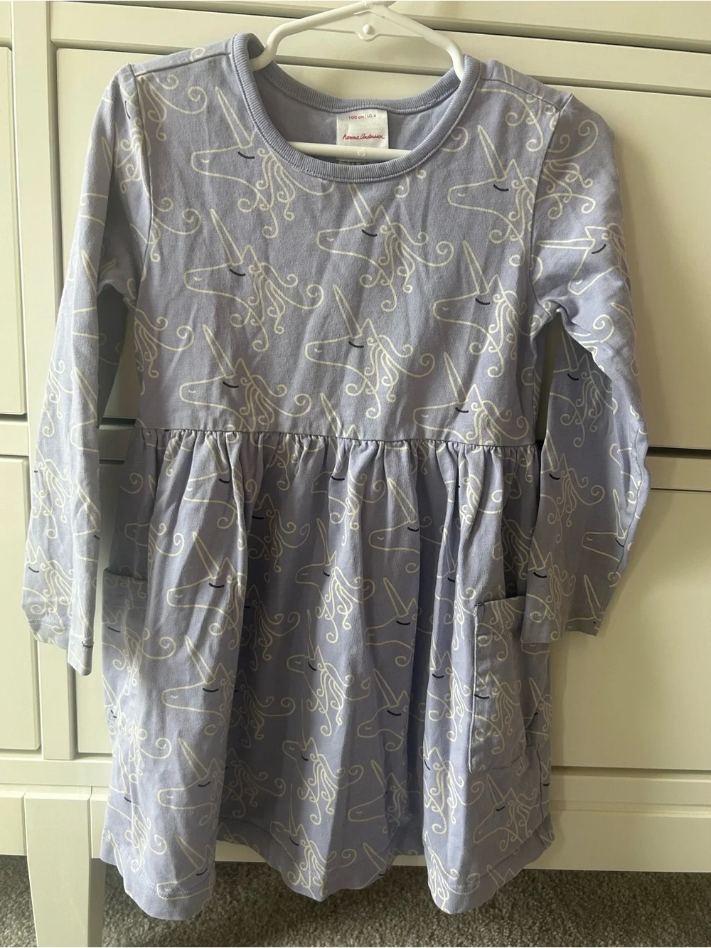 Hanna Andersson Lavender Unicorn Print Long-Sleeve Kids Dress